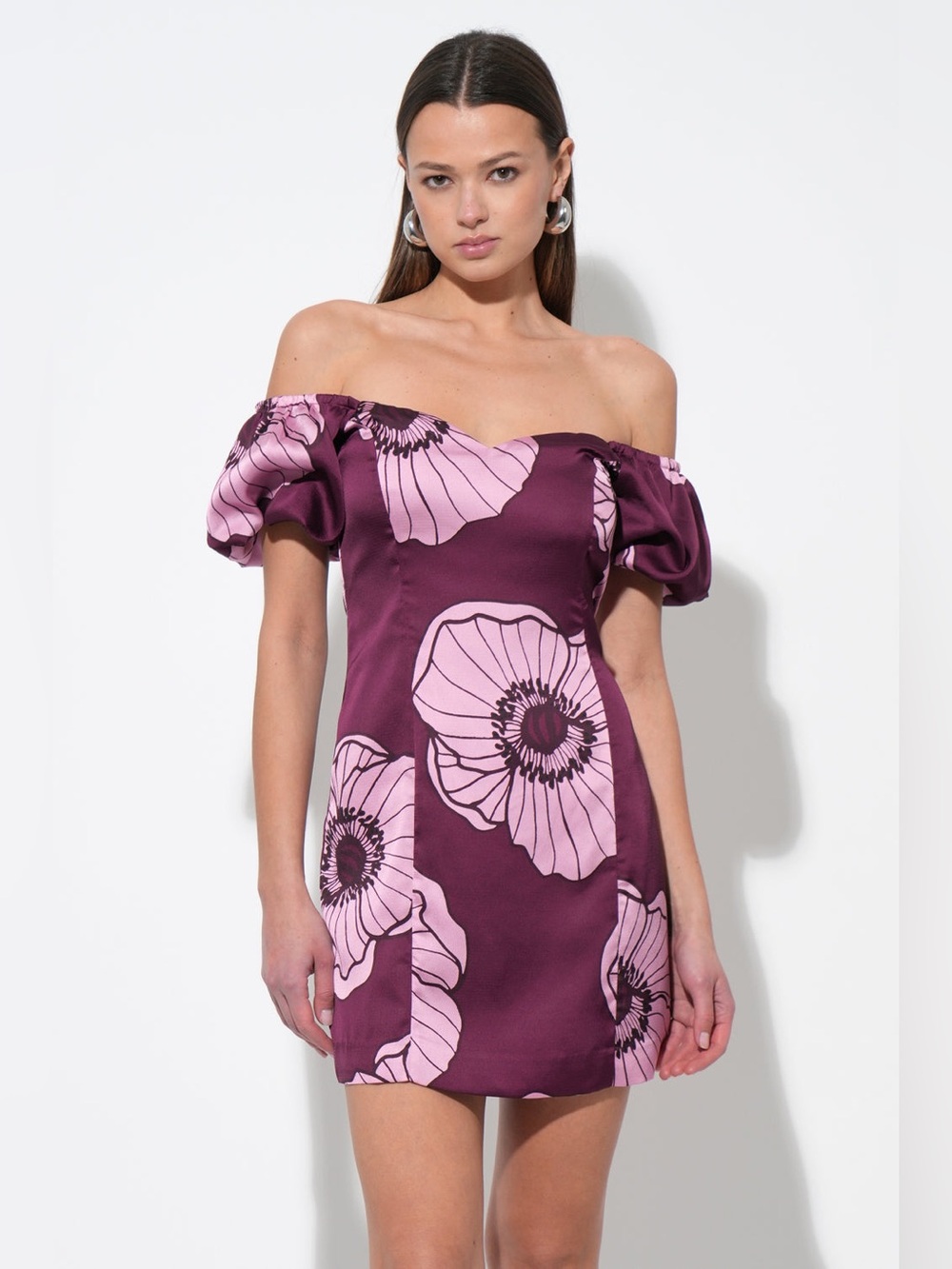 NWT Adelyn Rae Sz L Floral Puff Sleeve Off Shoulder Mini Dress Bodycon Party